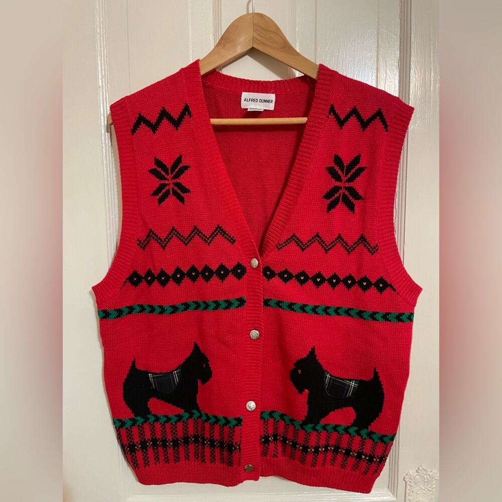 Vintage Alfred Dunner Scottie Dog Red Sweater Vest Women’s Large